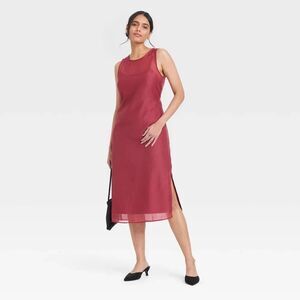 A New Day Women's Sheer Organza Midi Shift Dress Burgundy XL Lined Elegant NWT